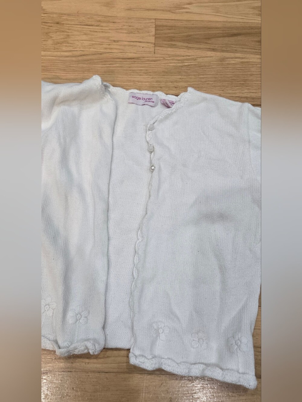 Sage Lauren Collection White Knit Kids Cardigan Size 6/7